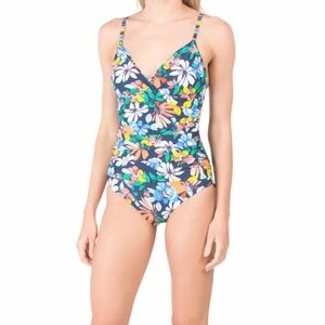 Ellen Tracy Tummy Control One-Piece Swimsuit Sz 8 Tropital Floral